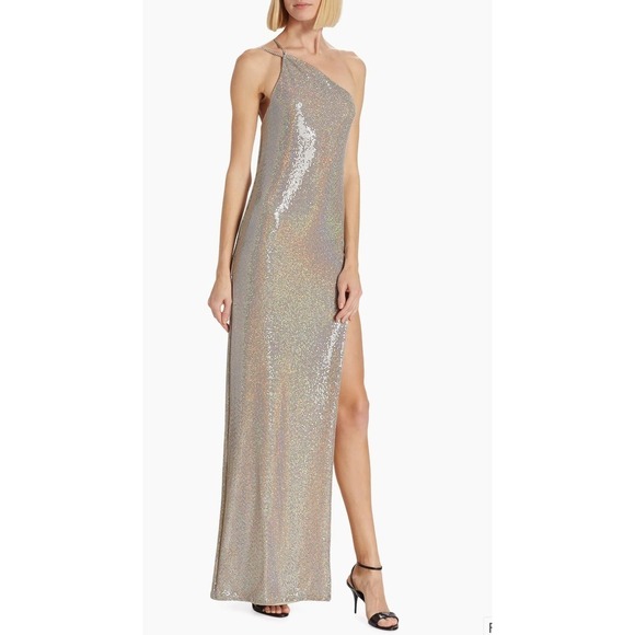 The Sei Metallic One-Shoulder Gown Open Back Sleeveless Size M NWT $679 - Picture 2 of 13